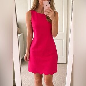 AK Anne Klein Hot Pink Scalloped Hem Shift Dress | Minimalist Chic | Size M